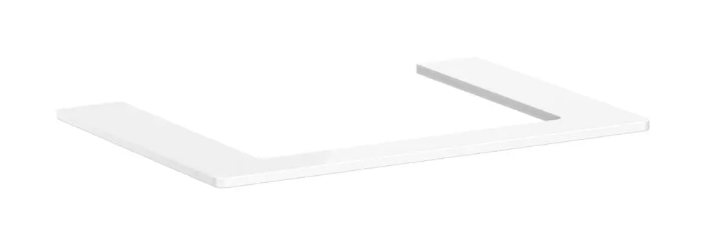 Weiße Konsole von Hansgrohe mit einem mittigen Ausschnitt, geeignet für einen Aufsatzwaschtisch. Flache, gerade Form ohne weitere Details sichtbar.